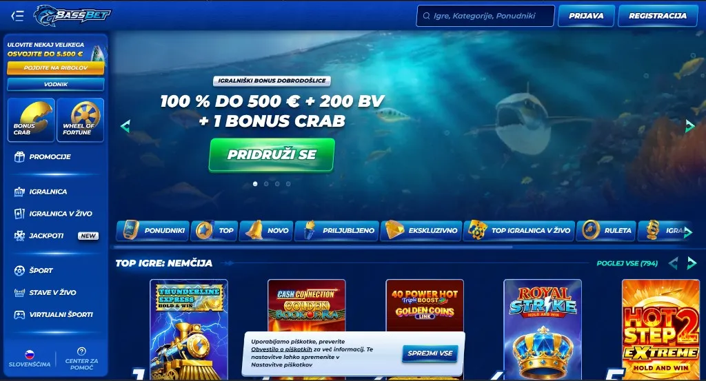 BassBet namizni posnetek domače strani